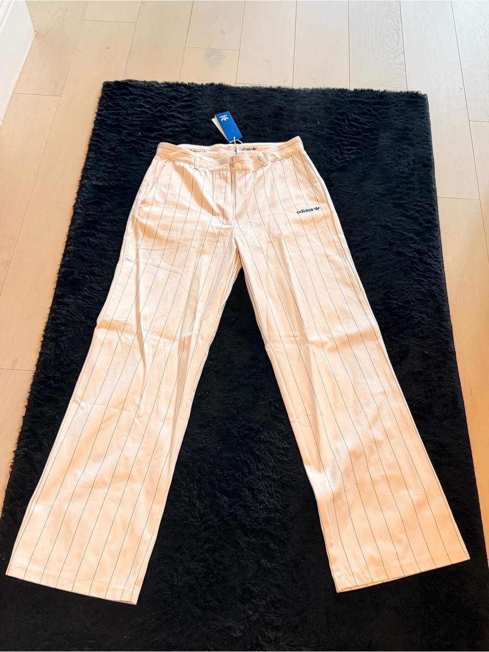 Adidas Originals Cream Pinstripe Straight Leg Pants Size 10 NWT